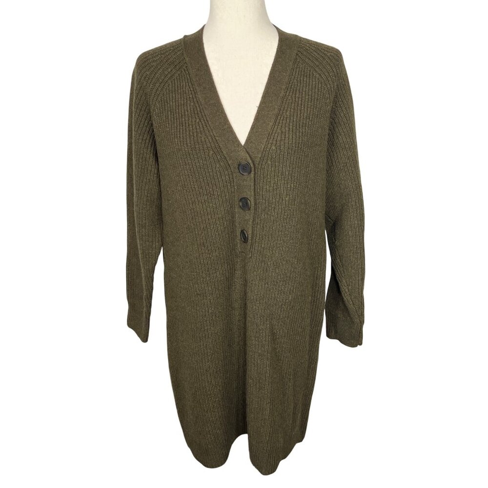 MADEWELL Cozy-Chic Olive Green Merino Blend Henley Sweater Dress, Sz M EUC